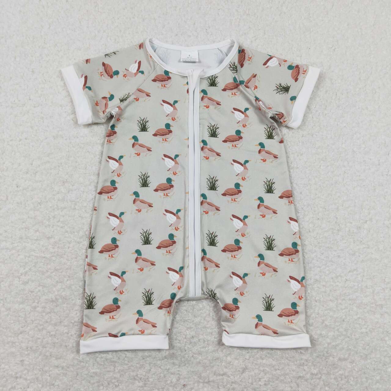 Duck Print Short Sleeve With Zipper Baby Romper