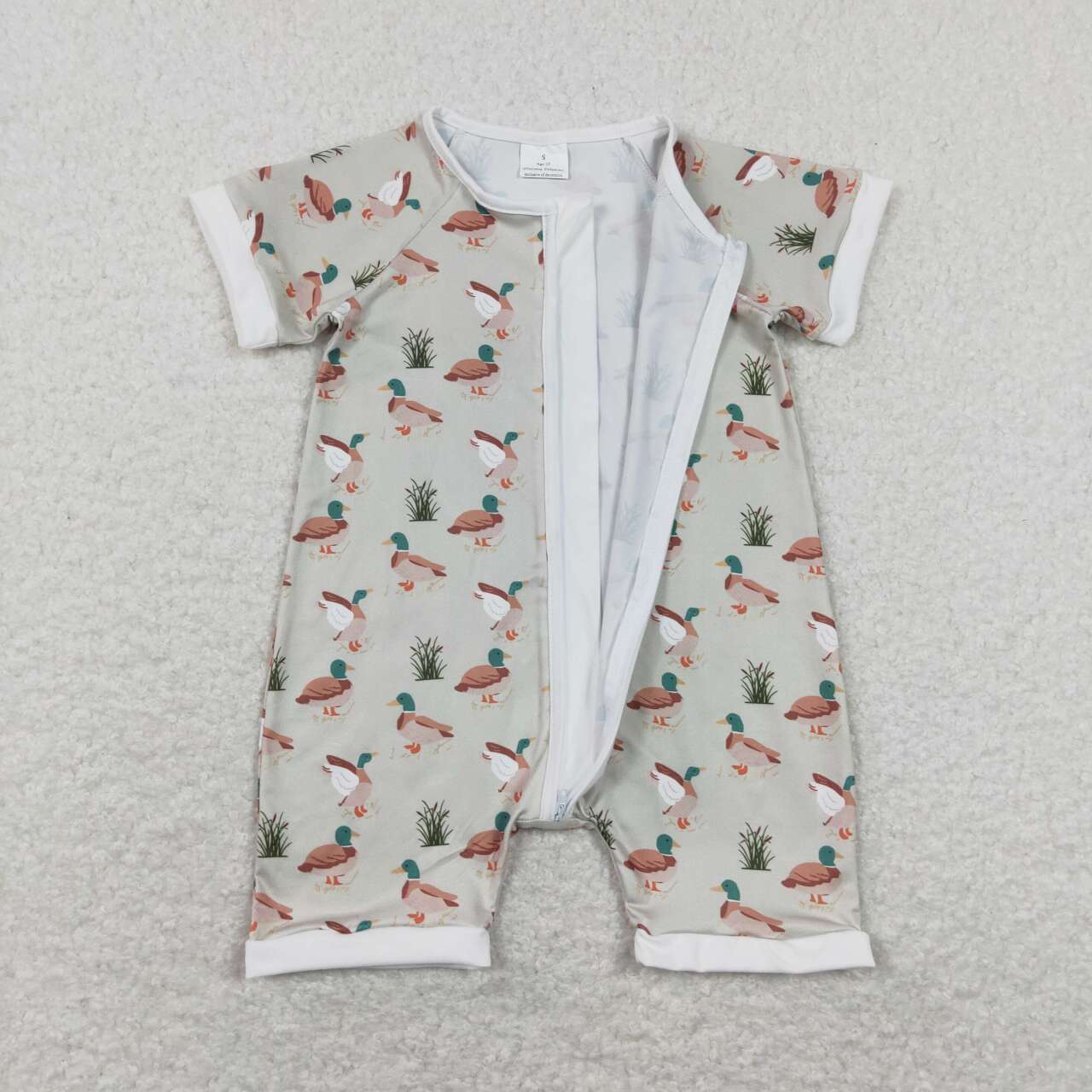 Duck Print Short Sleeve With Zipper Baby Romper