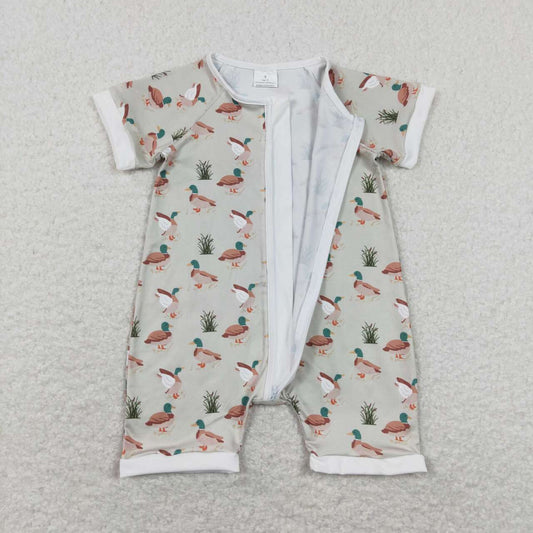 Duck Print Short Sleeve With Zipper Baby Romper