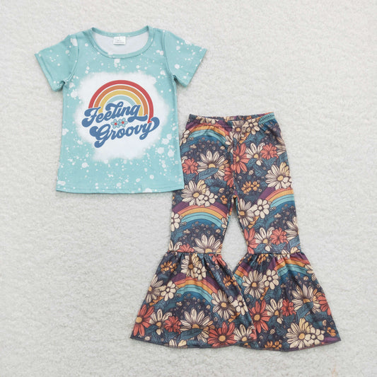 Blue feeling floral Bell Pants Girls Set