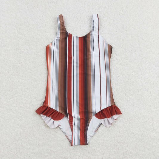Stripe One piece girls summer Swimsuit