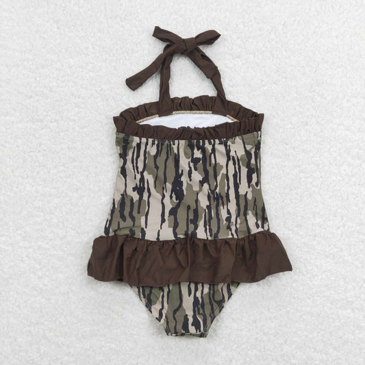 Green Camo One piece girls summer Swimsuit