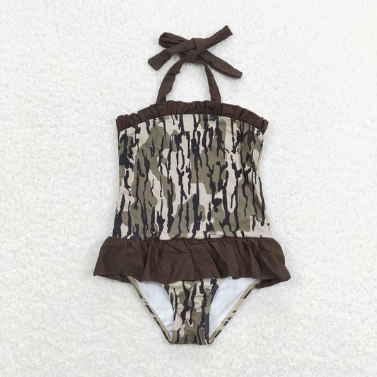 Green Camo One piece girls summer Swimsuit