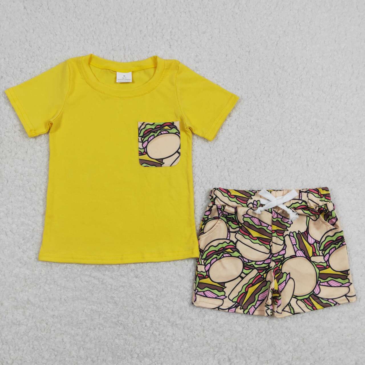 Yellow Hamburger Print Boy Summer Set