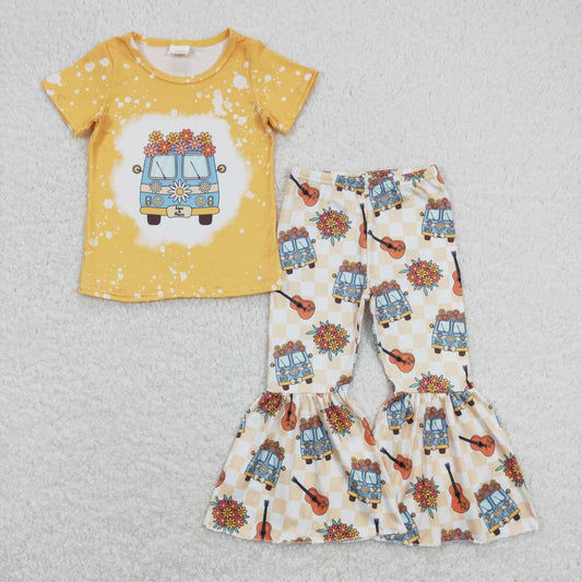 Yellow Car floral Bell Pants Girls Set