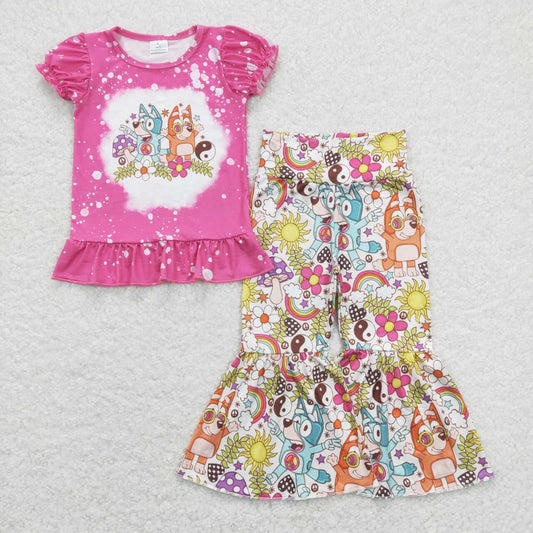 Pink Cartoon Bell Pants Girls Set