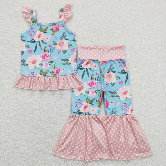 Pink flower Bell Pants Girls Set
