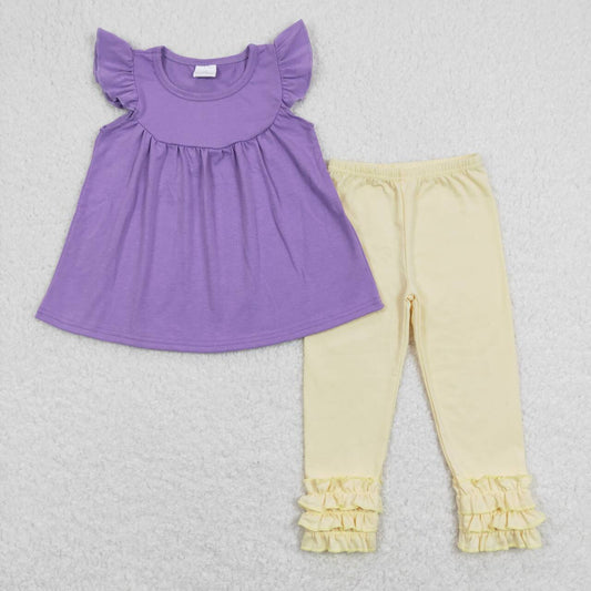 purple Short Flutter Shirt leggings set