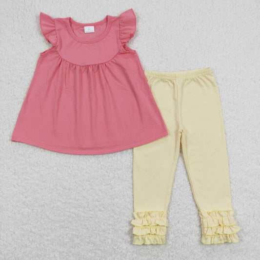 pink Short Flutter Shirt leggings set