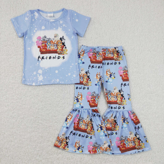 Blue friend dog Cartoon Bell Pants Girls Set