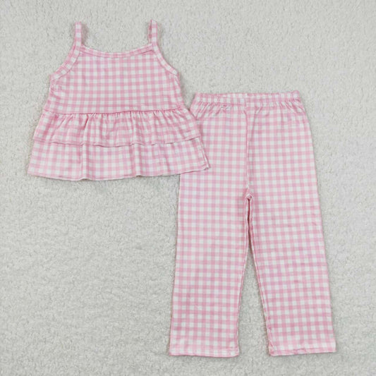pink plaid leggings Pants Girls Set