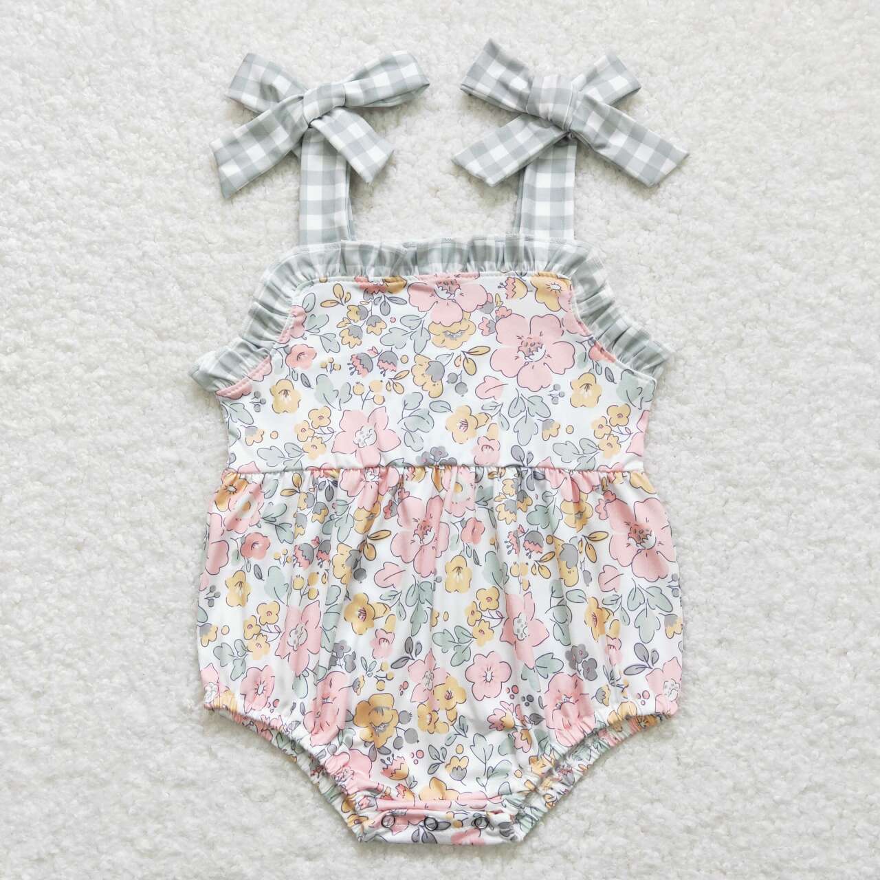 green plaid flower Baby Romper