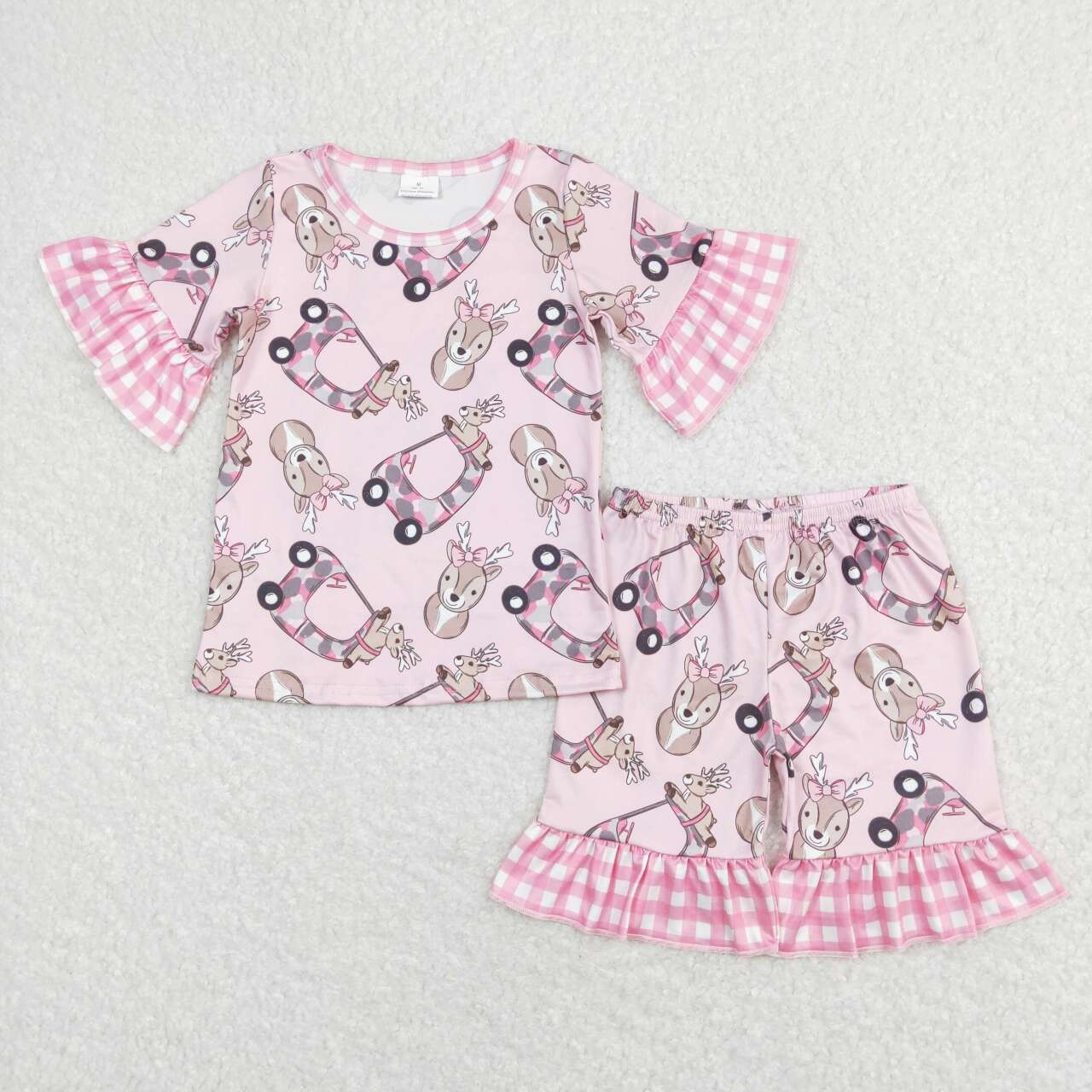 pink deer camo Short Sleeve Girls Set