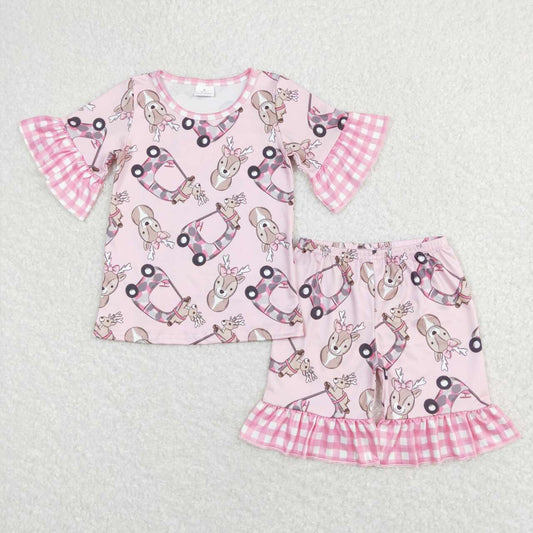 pink deer camo Short Sleeve Girls Set