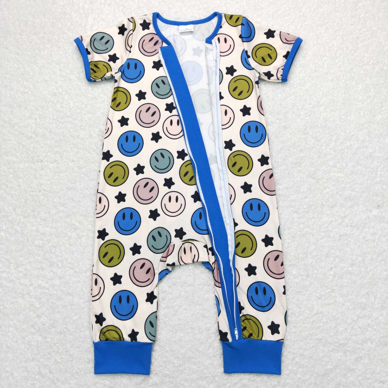 Blue star smile Baby Romper With zipper