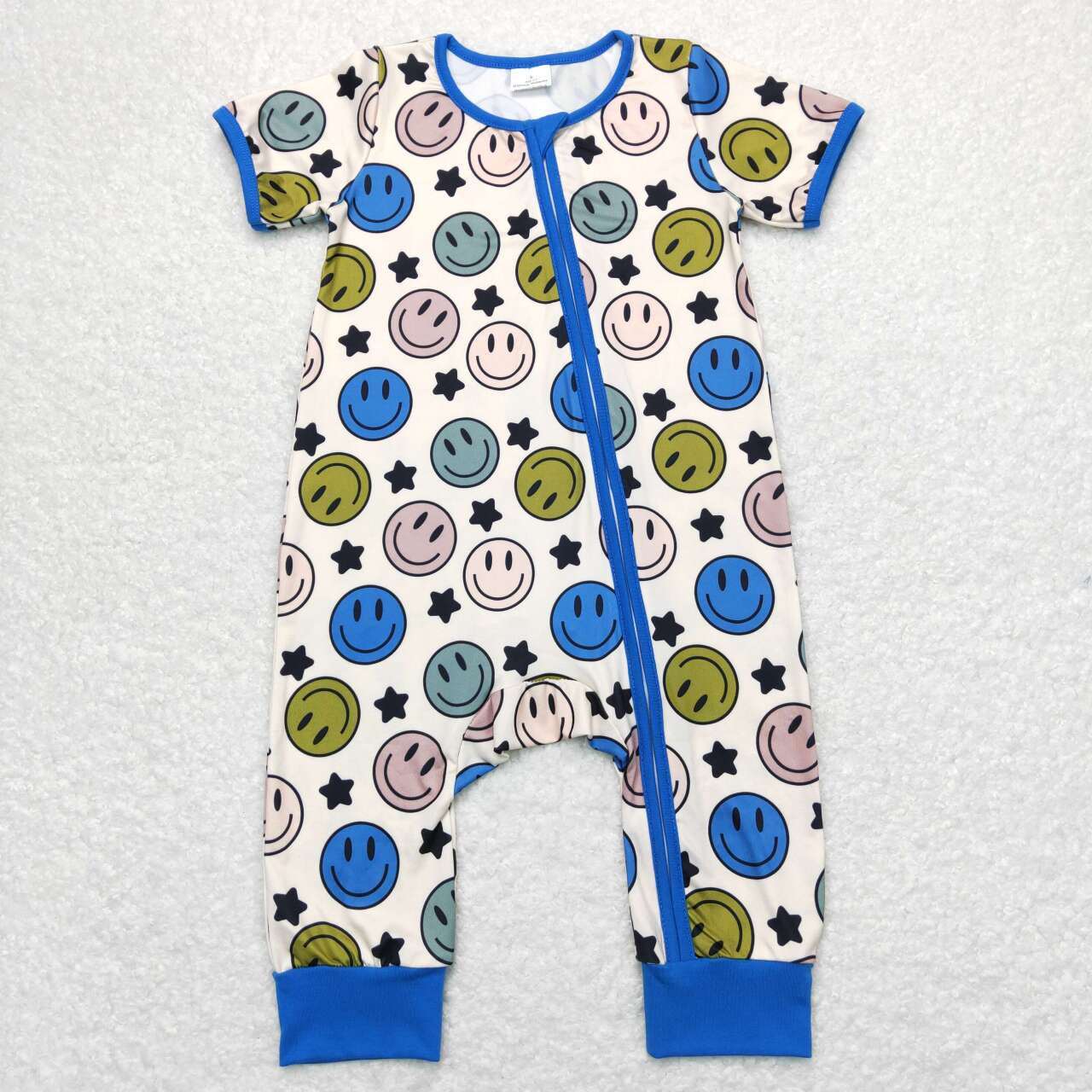 Blue star smile Baby Romper With zipper