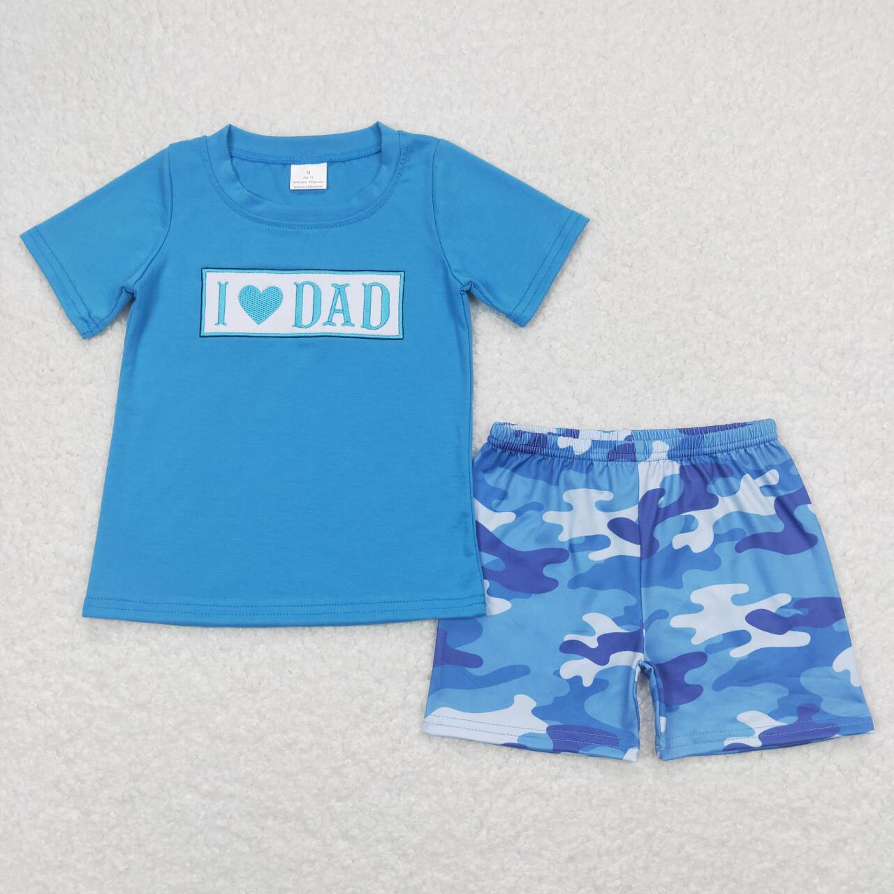 blue Embroidery camo l love dad Short sleeve Boy Set