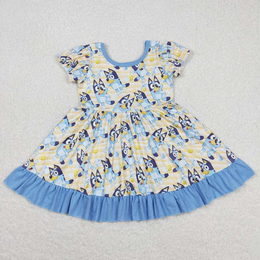 Blue Cartoon dog ruffles dress