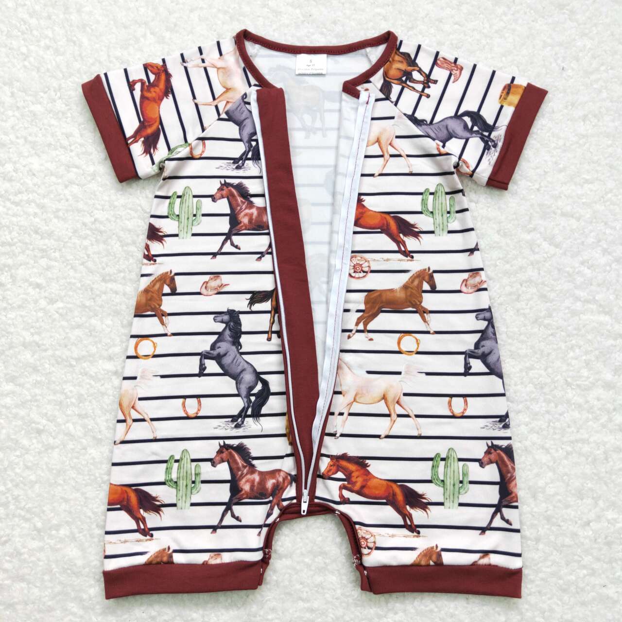 horse Print Short Sleeve With Zipper Baby Romper