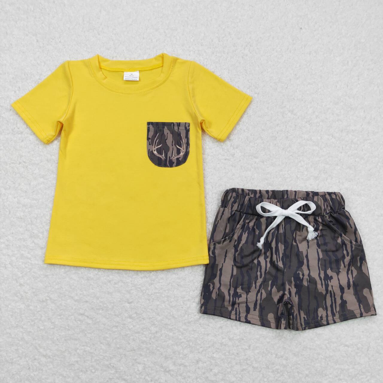 yellow camo short boy set