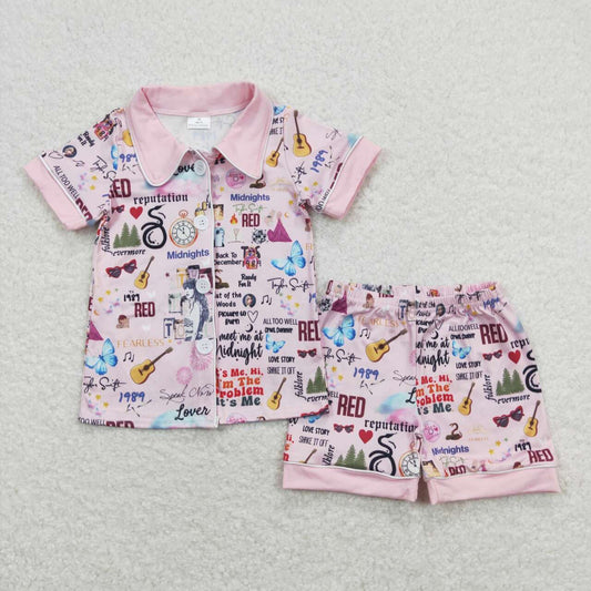 Pink Cartoon Short Sleeve Short Pajamas