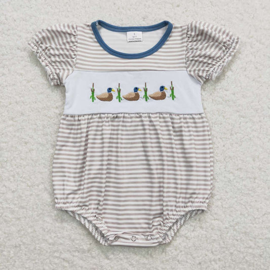 Embroidery duck stripe Short Sleeve Boy Baby Romper