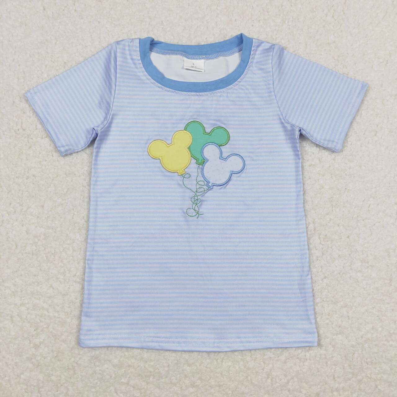 blue Embroidery Cartoon Short Shirt