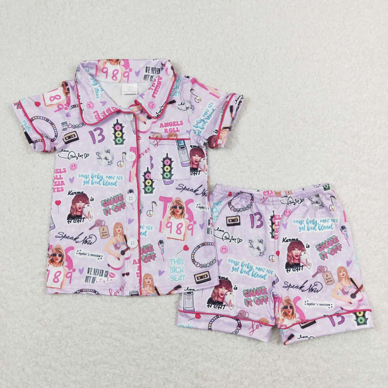 Pink Cartoon Short Sleeve Short Pajamas