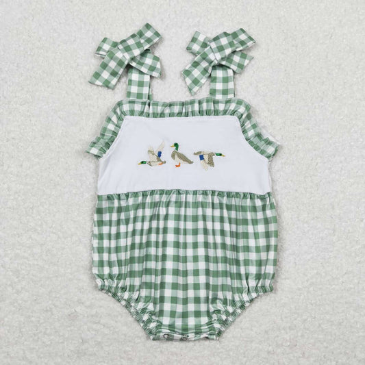 Green plaid Embroidered duck Baby Romper