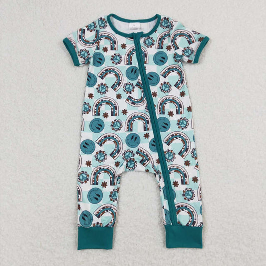 blue rainbow smile Baby Romper With zipper