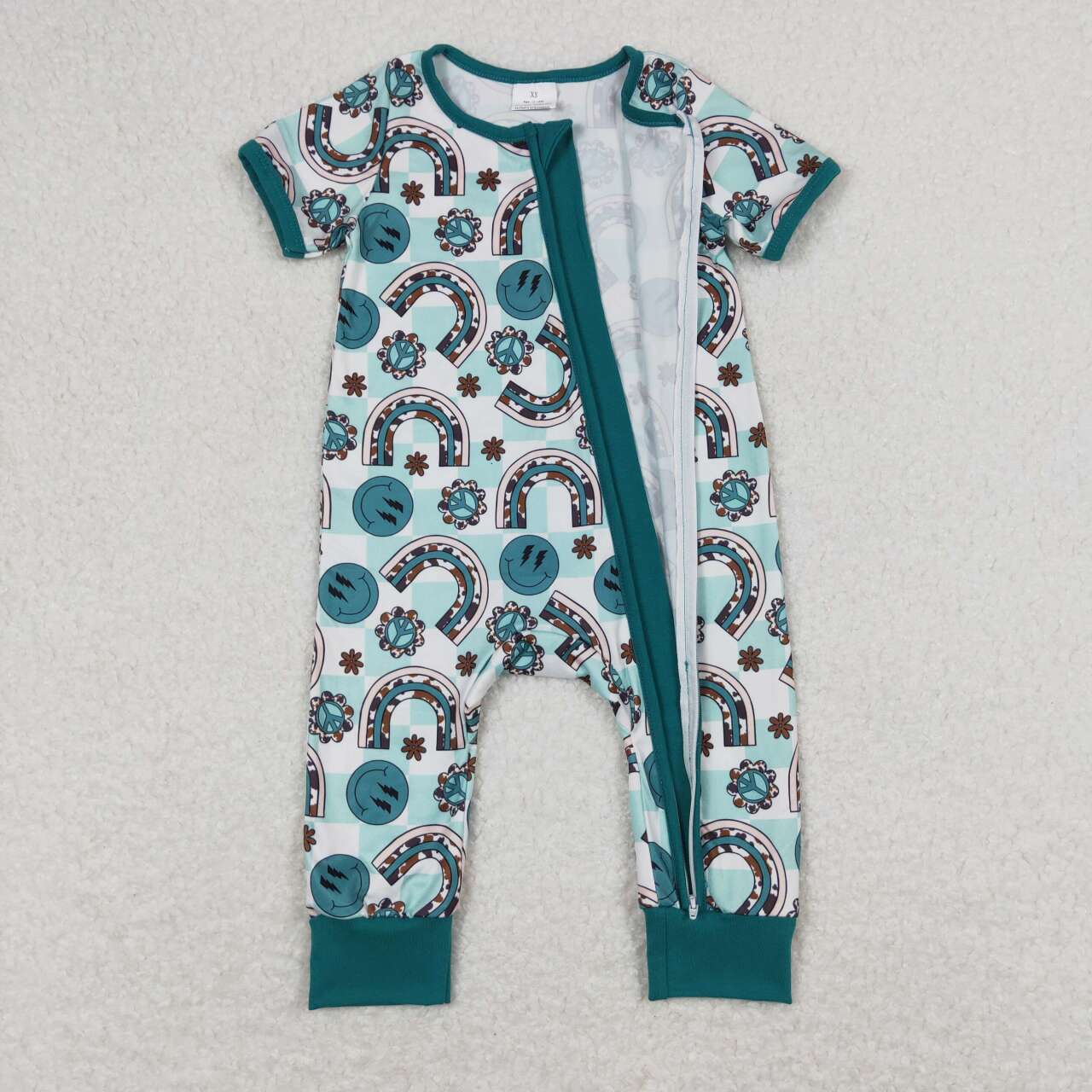 blue rainbow smile Baby Romper With zipper