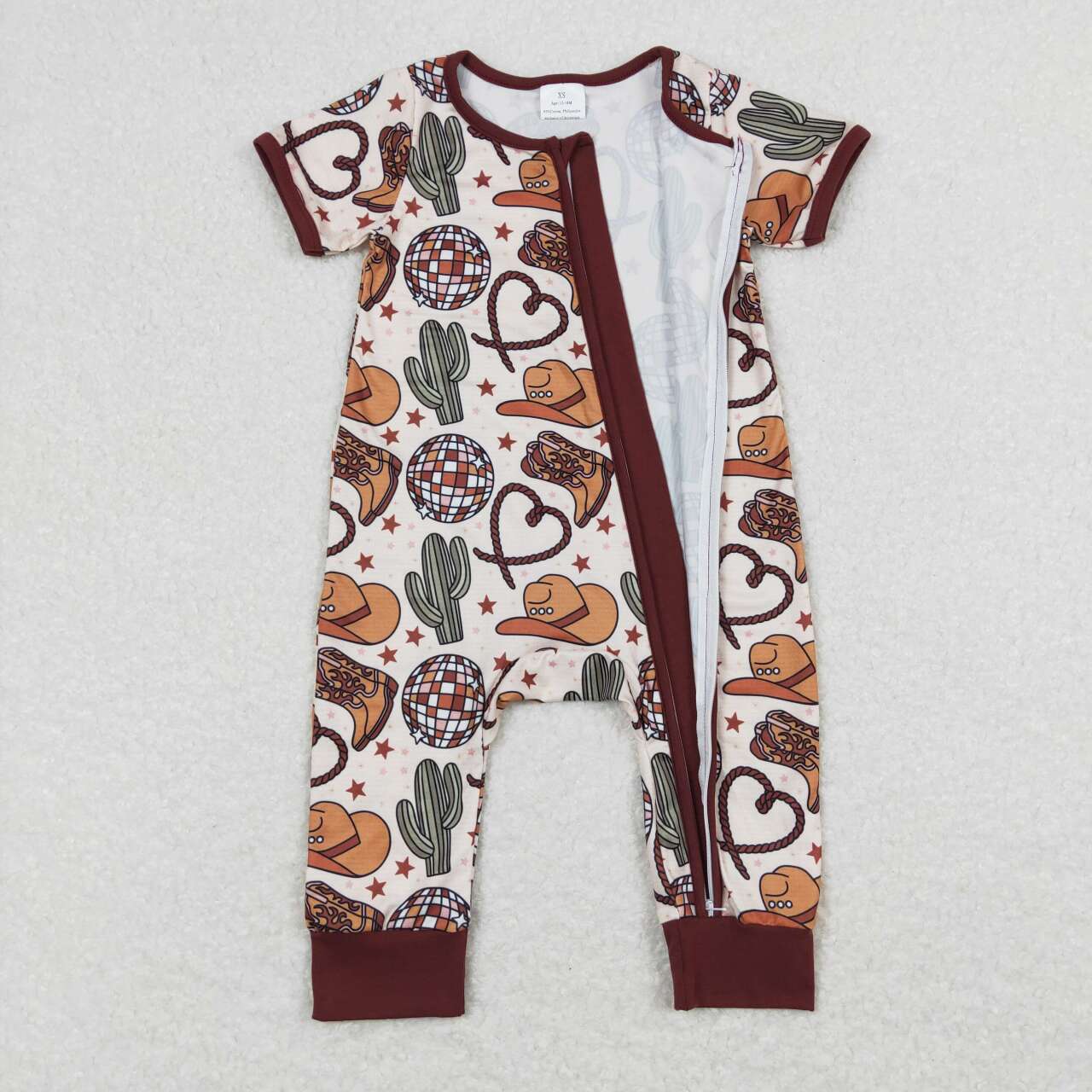 Western cactus hat Baby Romper With zipper