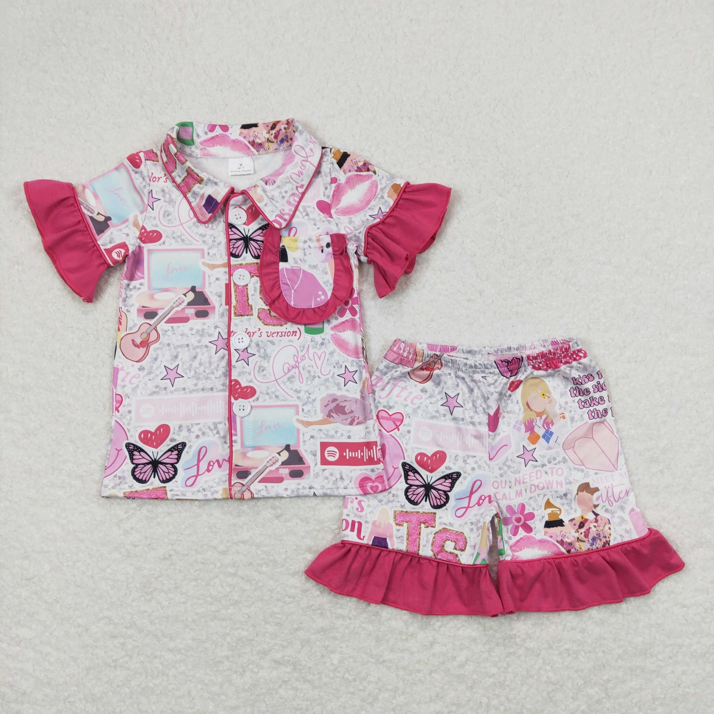 Pink Cartoon Short Sleeve Short Pajamas