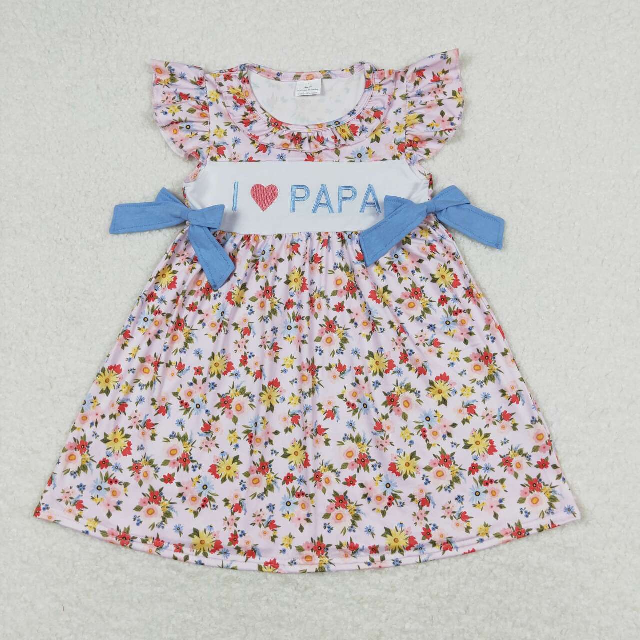 Pink flower embroidery i love papa Girls Dress