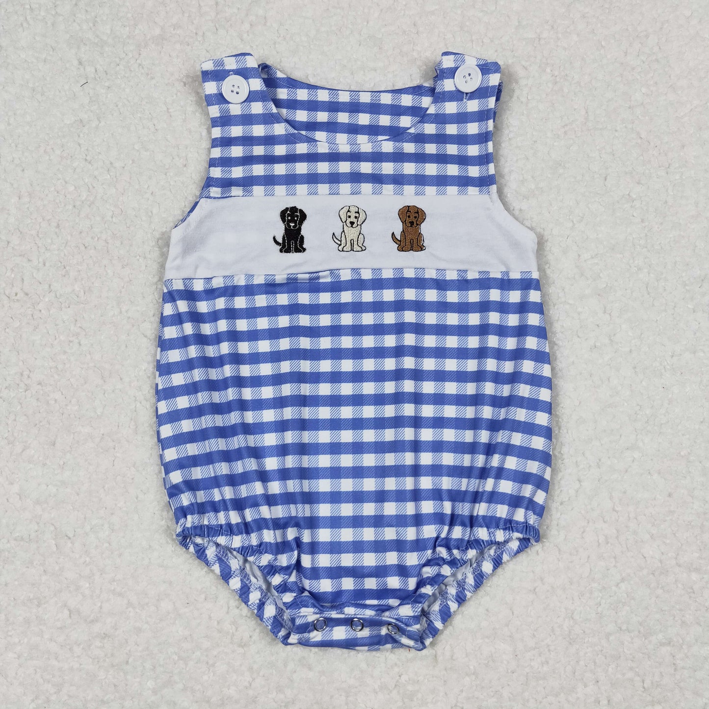 blue plaid dog Embroidery baby romper