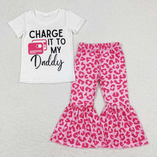 charge it to my daddy Pink leopard Bell Pants Girls Set