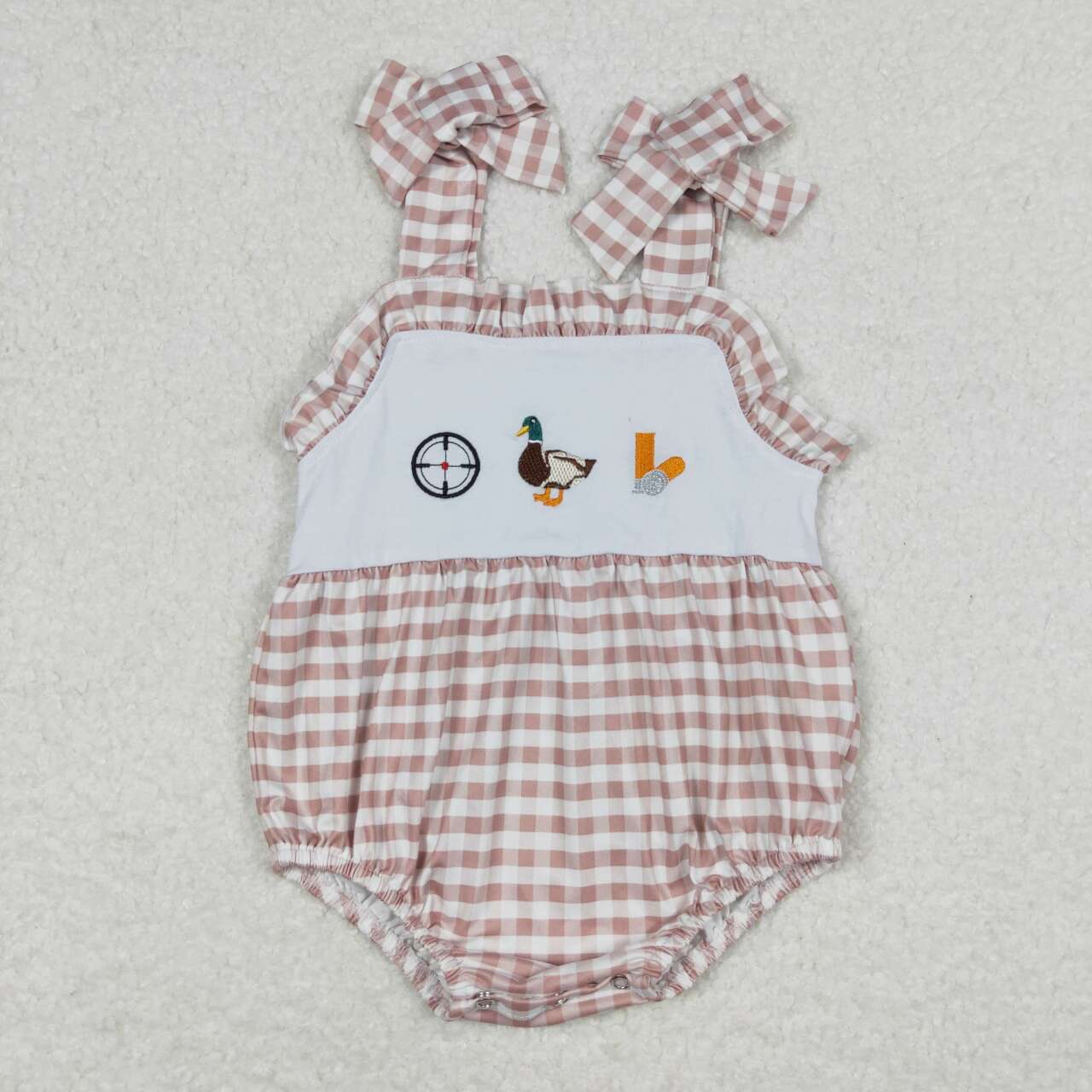 plaid duck Embroidery baby romper