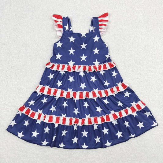 July of 4th star tier print Short Girls Dress