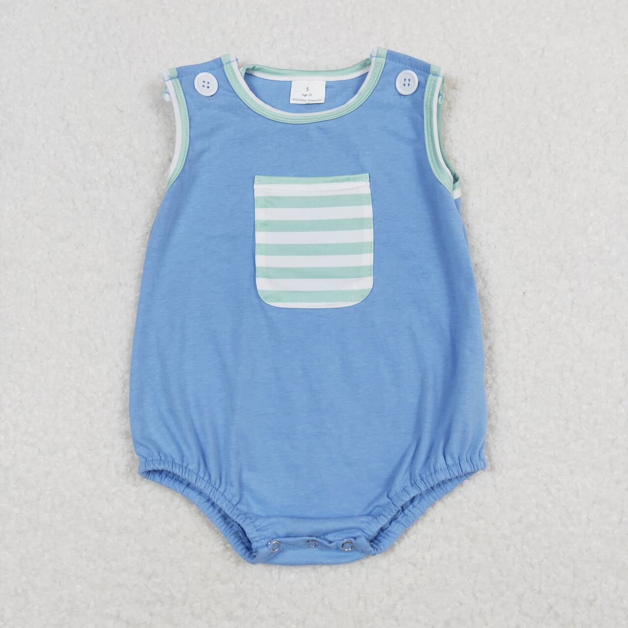 blue sleeveless baby romper