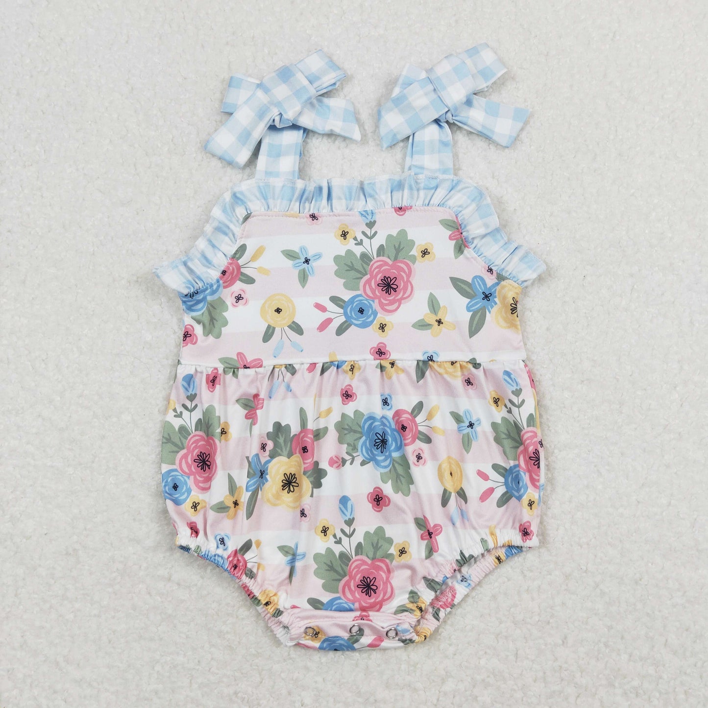 blue flower print plaid Baby Romper