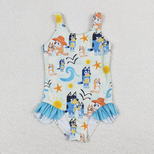 blue cartoon dog one piece Swimsuit