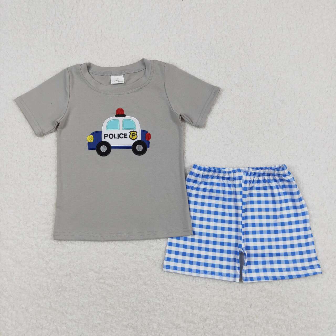 Grey Embroidery plaid Boy Set