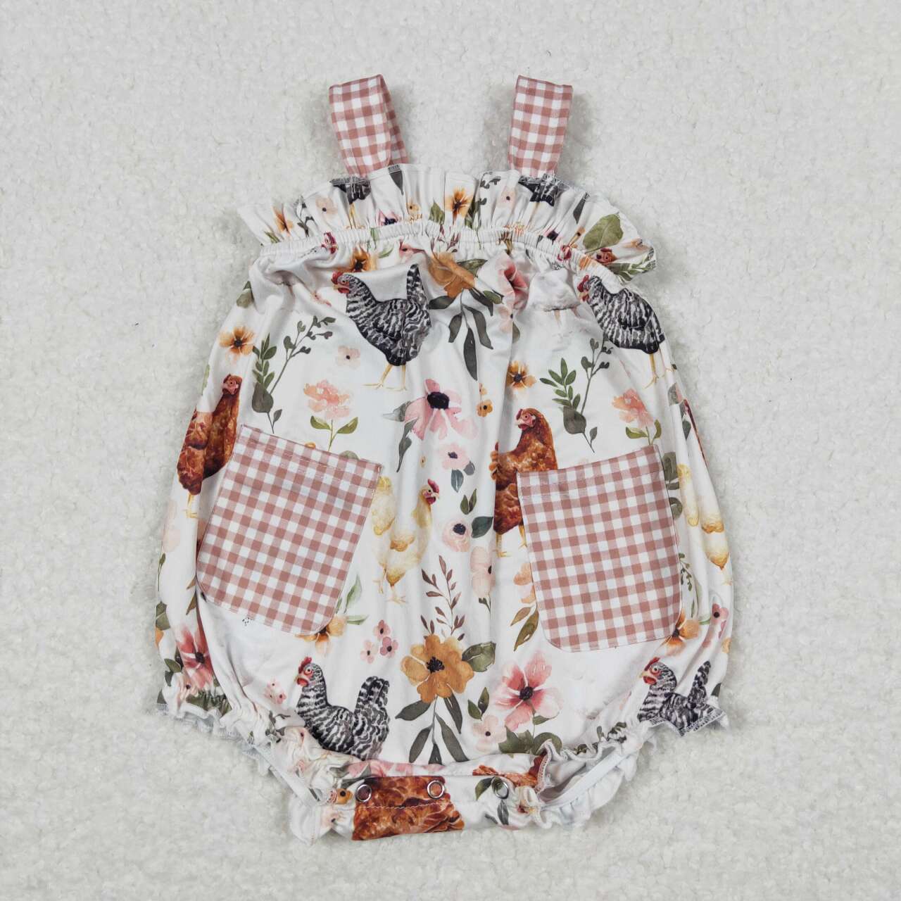 Flower chicken plaid print Baby Romper