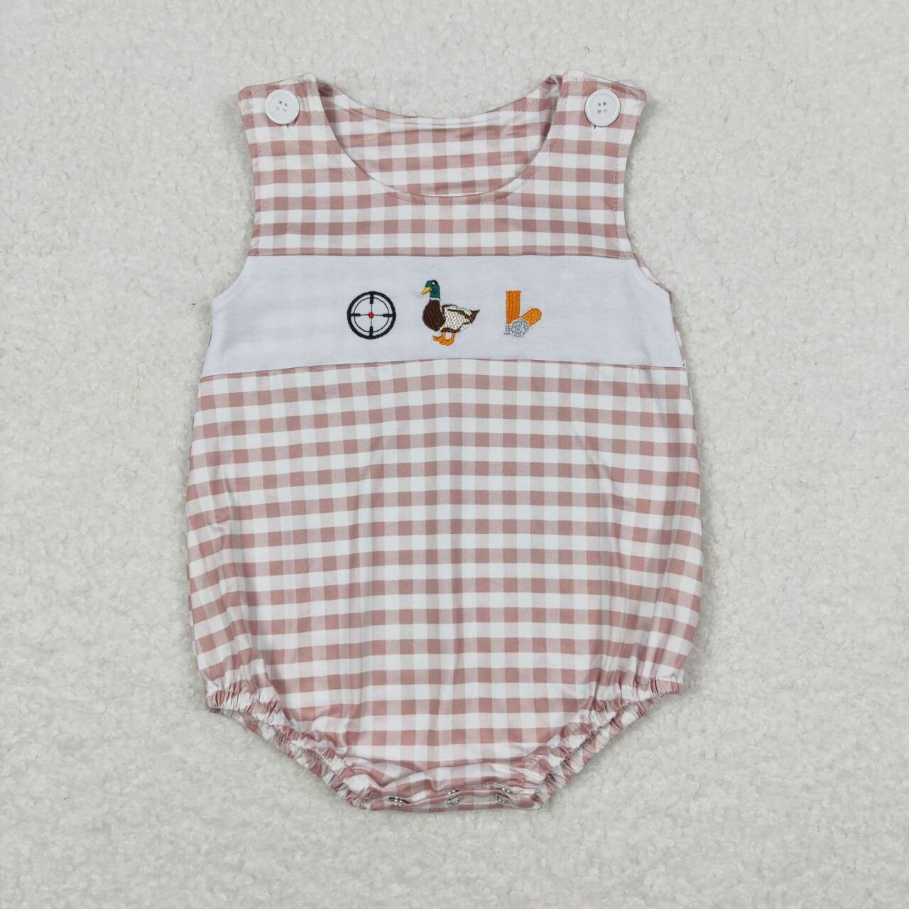 plaid duck Embroidery boy baby romper