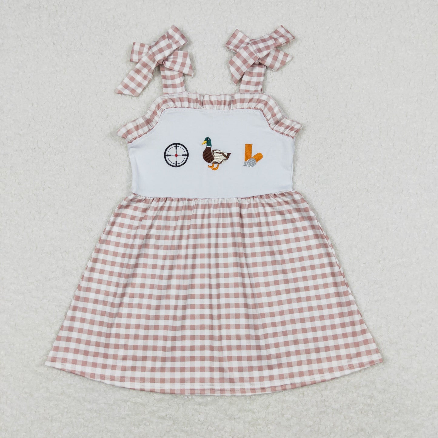 Embroider duck plaid Print Short Girls Dress