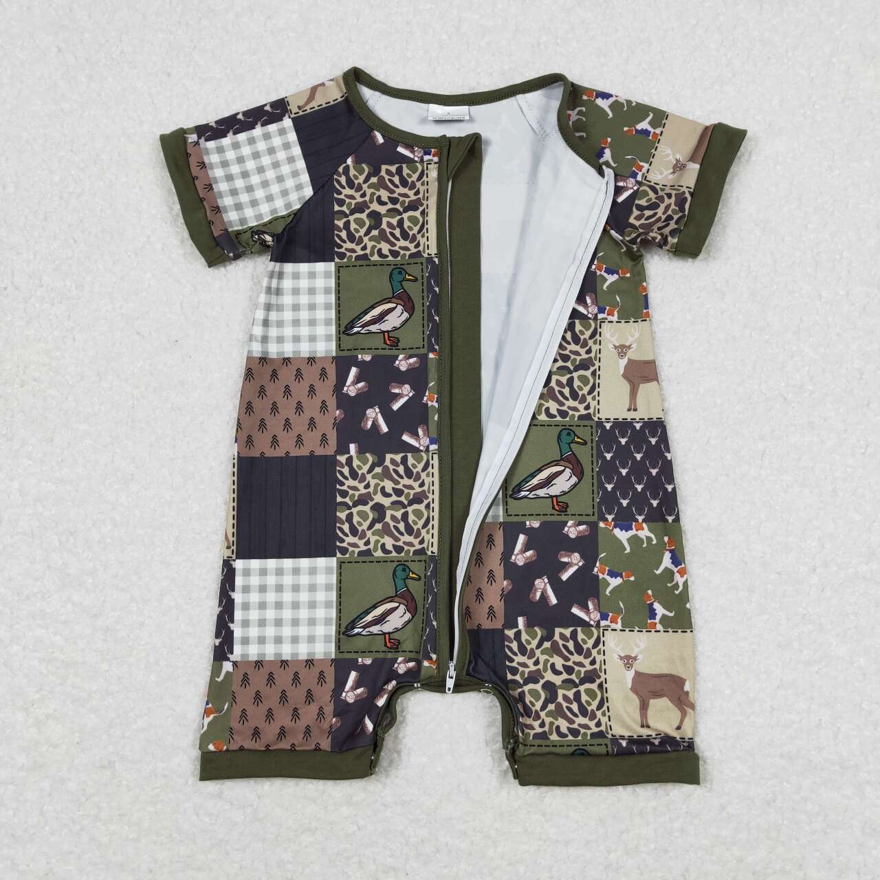 duck Print Short Sleeve With Zipper Baby Romper