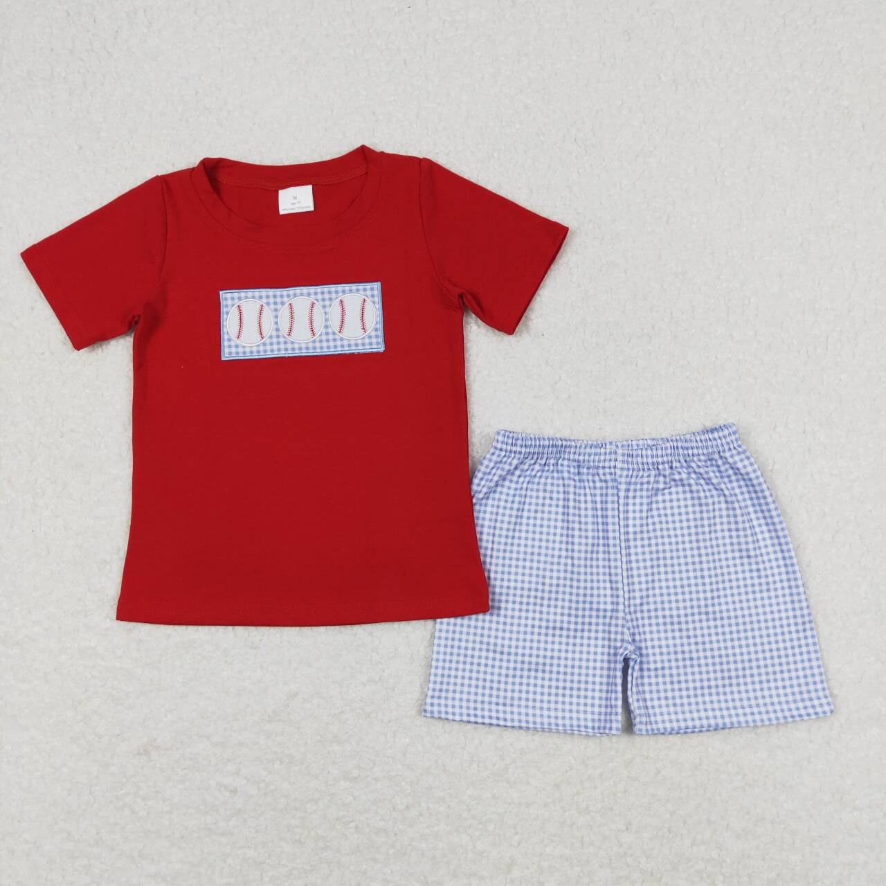 Red Embroidery baseball print Boy Set