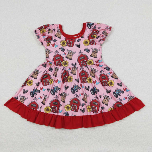 Red farm short sleeve Girls Dress
