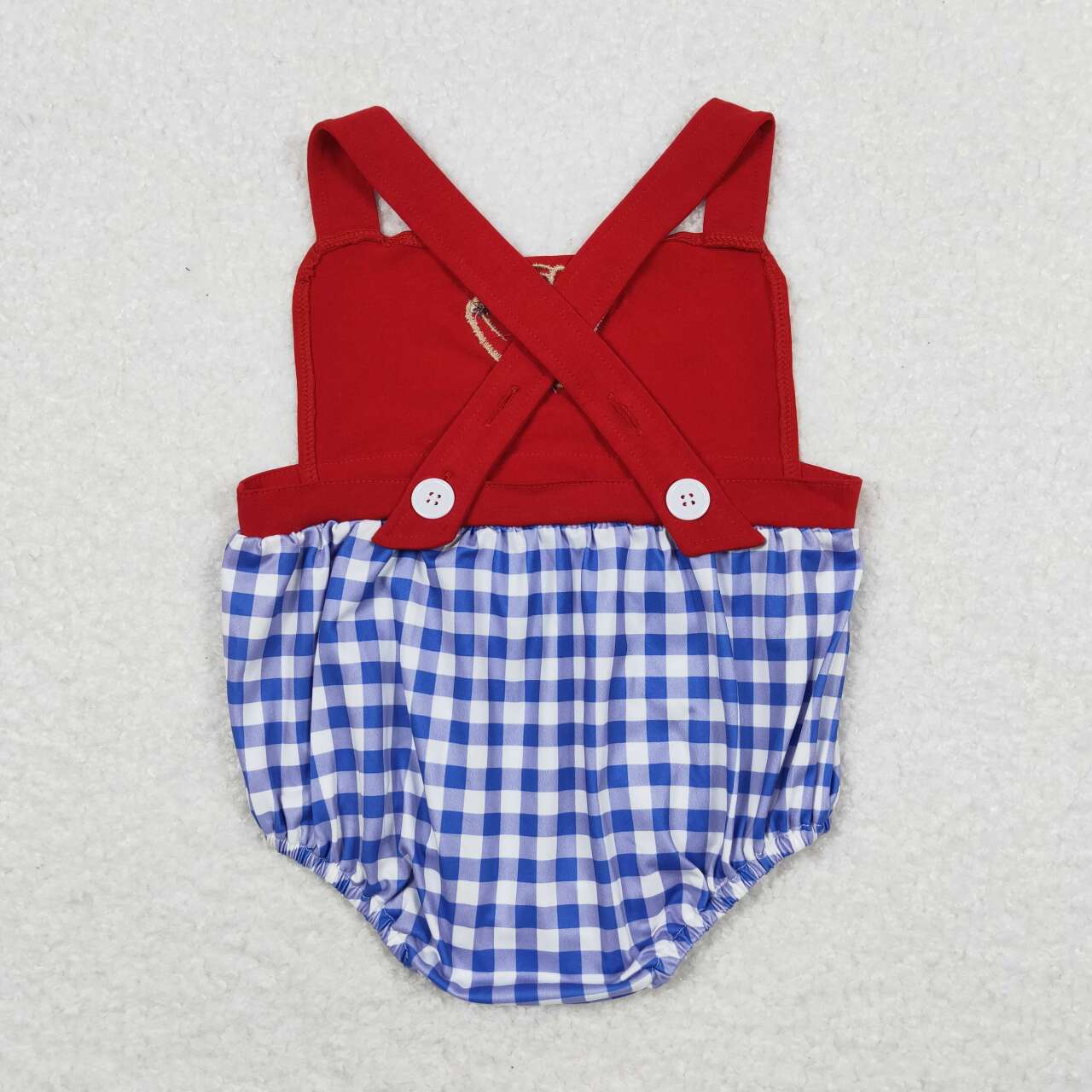 Red Baseball plaid embroidered Baby Romper