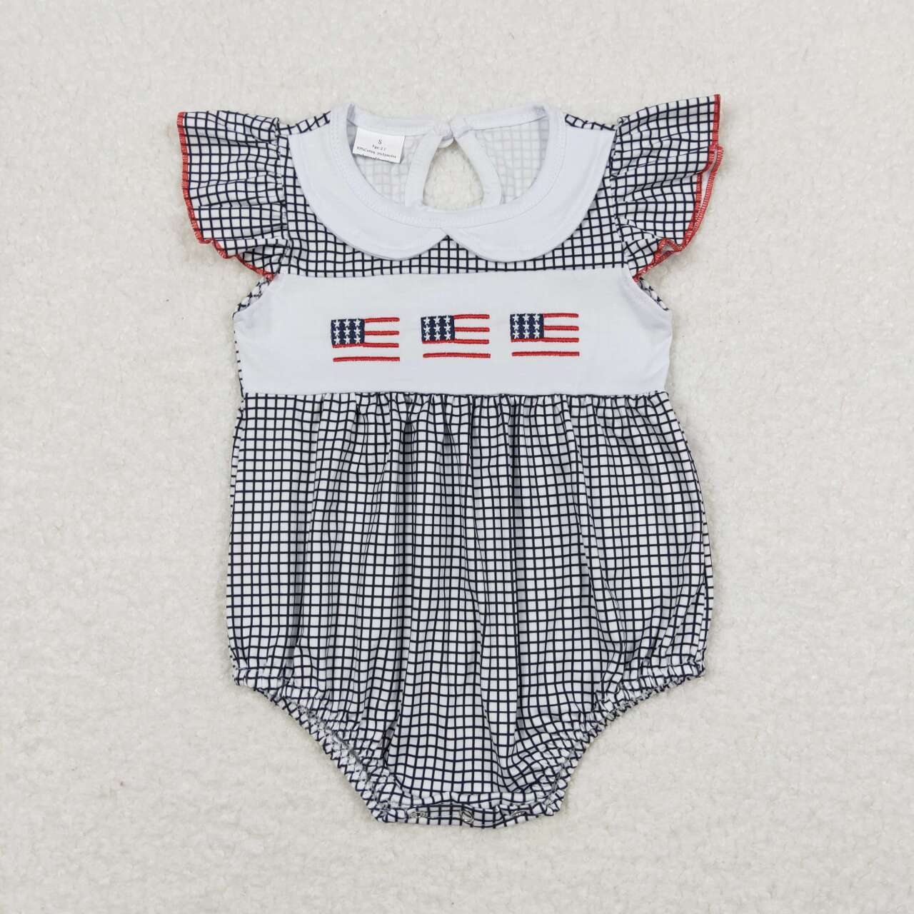 Black and white plaid embroidered flag Baby Romper
